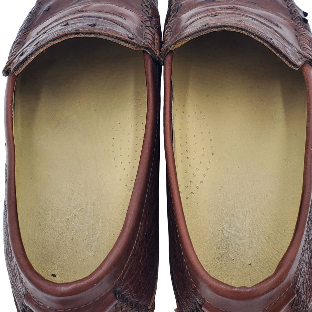 Italy Zelli Indy Men's size 10 Brown Ostrich Leather Casual Driving Loafer shoes - Picture 11 of 12